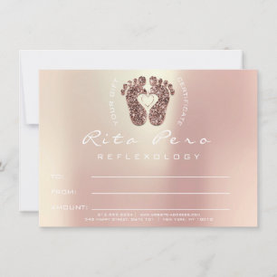 Carte Certificat de Réflexologie Or Rose pieds Cuivre ca