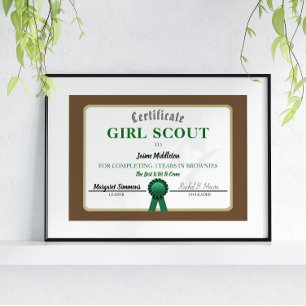Carte Certificat de service de Brownies de scoutisme pou
