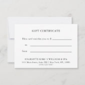 Carte CERTIFICAT D'ENTITÉ D'AFFAIRES| pour vous (Dos)