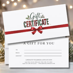 Carte Certificat d'entreprise avec ruban de Noël festif