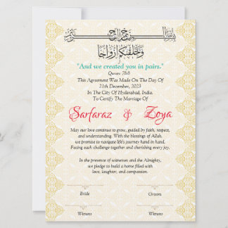 Carte Certificat Eternal Love Nikah