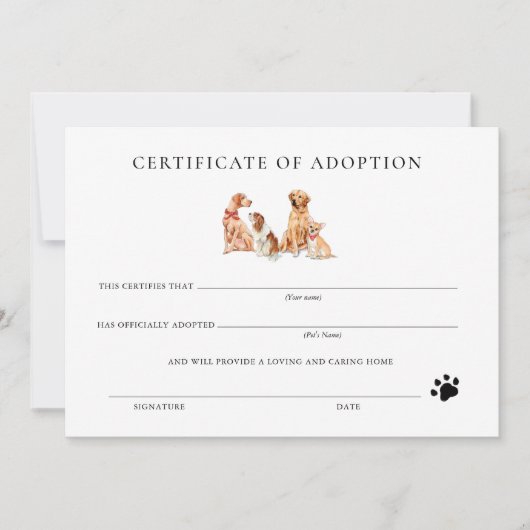 Carte Certificat officiel d'adoption de chiot noir et bl (Devant)