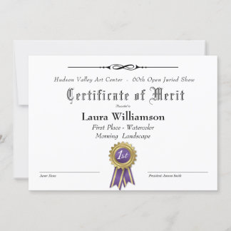 CARTE CERTIFICAT RÉCOMPENSÉ POUR LES SPECTACLES D'ART