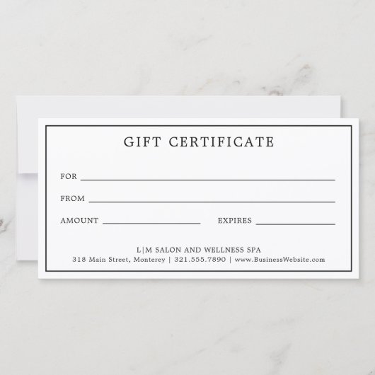 Carte Certificat simple cadeau d'entreprise Monogramme (Devant)