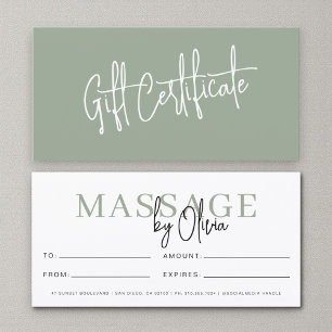Carte Certificats Cadeau Vert Sauge pour Thérapeute de M