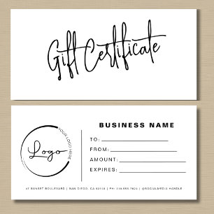 Carte Certificats cadeaux Black White Logo