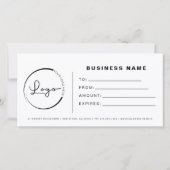 Carte Certificats cadeaux Black White Logo (Dos)