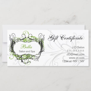 Carte Certificats-cadeaux chic vert, noir et blanc