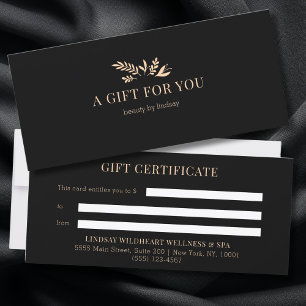 Carte Certificats Cadeaux d'Affaires Botaniques Noir Min