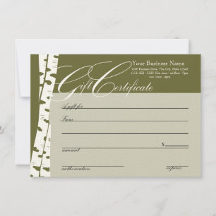 Carte Certificats-cadeaux de bouleau