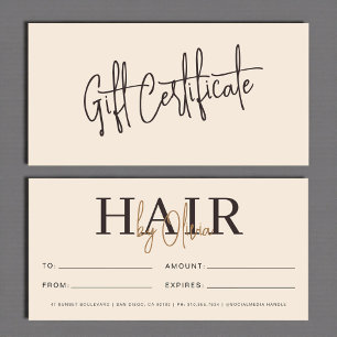 Carte Certificats Cadeaux de Salon de Coiffure Beige Neu