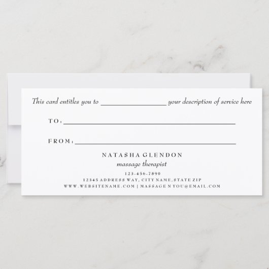 Carte Certificats cadeaux de script élégant noir et blan (Dos)