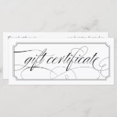 Carte Certificats cadeaux de script élégant noir et blan (Devant / Derrière)