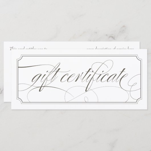 Carte Certificats Cadeaux Gris Élégant Script (Devant / Derrière)