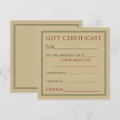 Carte Certificats Cadeaux Pour Les Entreprises (Devant / Derrière)