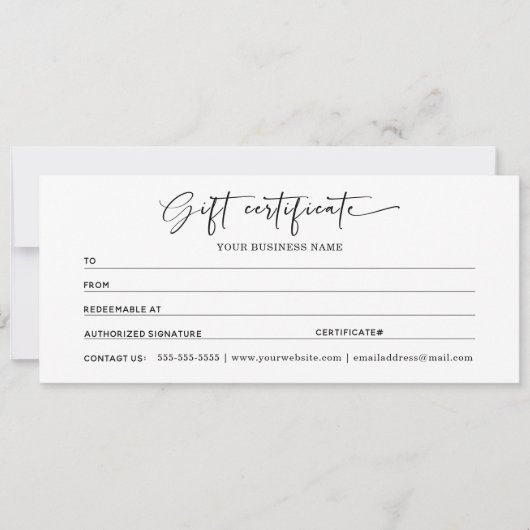 Carte Certificats-Cadeaux Pour Mon Entreprise (Devant)