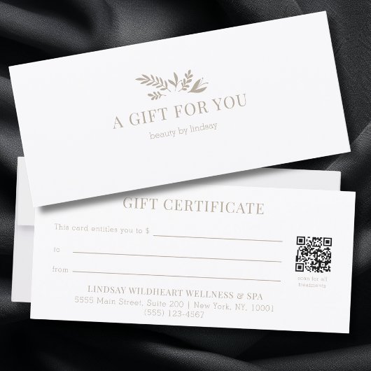 Carte Certificats Cadeaux QR Code Botanique Blanc Minima