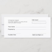 Carte Certificats-cadeaux Salon à ongles ou Studio (Dos)
