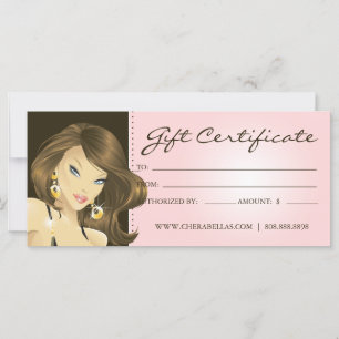 Carte Certificats Cadeaux Salon de Cheveux Jolie Femme R