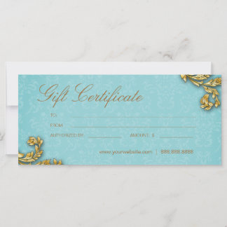 Carte Certificats Cadeaux Salon Spa Feuille d'Or Bleu