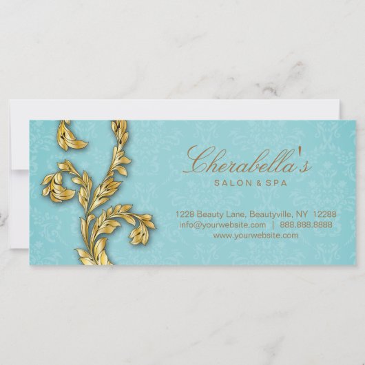 Carte Certificats-Cadeaux Salon Spa Gold Leaf Blue (Dos)