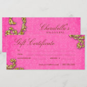 Carte Certificats-Cadeaux Salon Spa Gold Leaf Rose (Devant / Derrière)