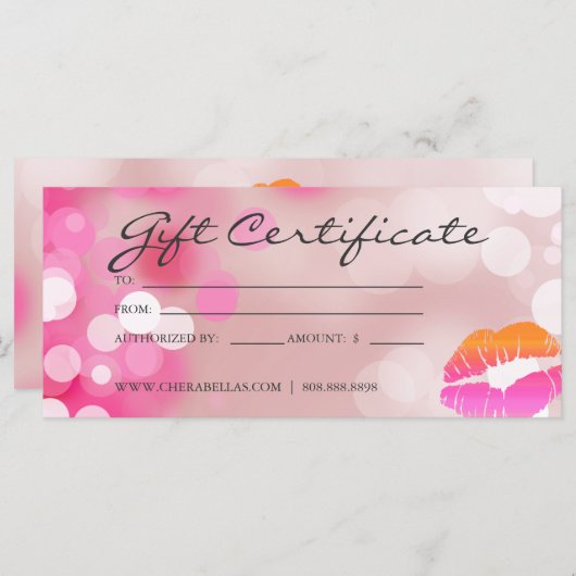 Carte Certificats-Cadeaux Salon Spa Lèvres et lumières r (Devant / Derrière)
