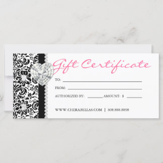 Carte Certificats Cadeaux Salon Spa rose Damas Bijoux Bo