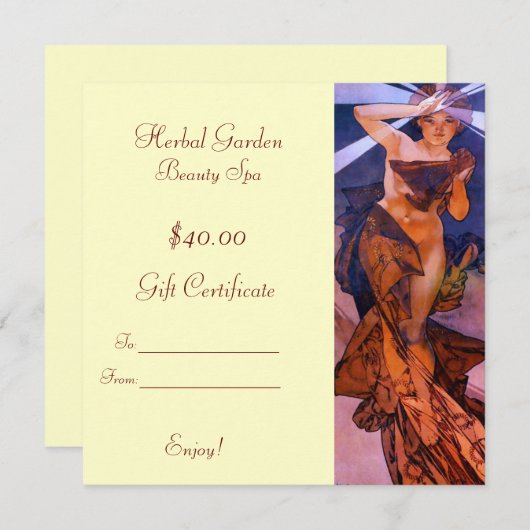 Carte Certificats cadeaux Spa de beauté (Devant / Derrière)