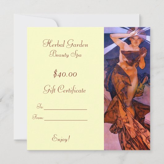 Carte Certificats cadeaux Spa de beauté (Devant)