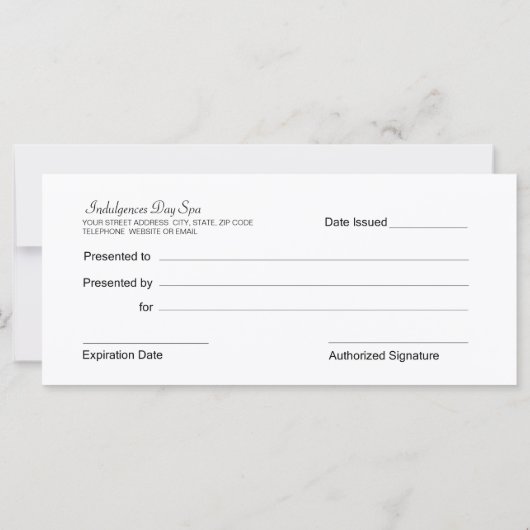 Carte Certificats-cadeaux Spas de jour (Dos)