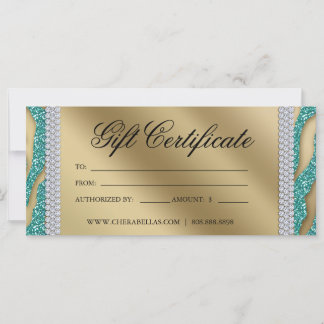 Carte Certificats-Cadeaux Tanning Salon Bijoux Or Turquo