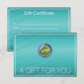 Carte Certificats cadeaux Turquoises du logo de l'entrep (Devant / Derrière)
