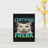 Carte Certifié Freak Funny Chat Mème Maudit Silly Starin (Fleur jaune)