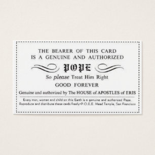 carte certifiée véritable de pape