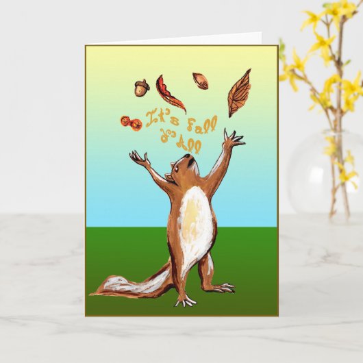 Carte C'est Automne Y'All Fabric Font Écureuil Feuilles (Fleur jaune)