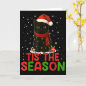 Carte C'est la saison Chapeau de Père Noël Drôle Chat No (Fleur jaune)