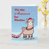 Carte C'est la saison pour les lainages, Noël lama (Fleur jaune)