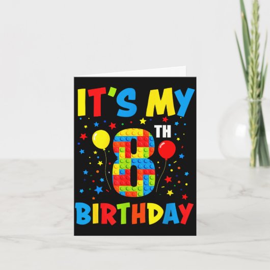 Carte C'est l'anniversaire de 8 ans blocs de constructio (Devant)