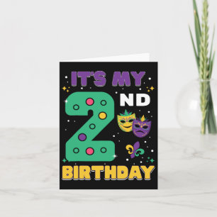 Carte C'est mon 2e anniversaire Mardi Gras 2 ans Mask B