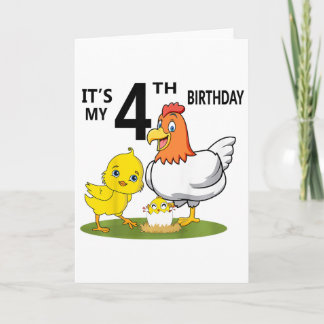 Carte C'est mon 4ème anniversaire Mignon Poulet 4 Ans En