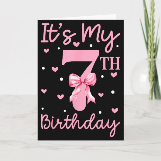 Carte C'est mon 7ème anniversaire fille coquette bow 7 a (Devant)
