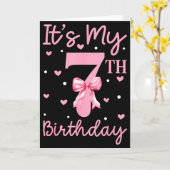 Carte C'est mon 7ème anniversaire fille coquette bow 7 a (Fleur jaune)