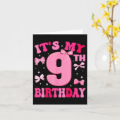 Carte C'est mon 9e anniversaire fille Coquette Bow 9 ans (Fleur jaune)