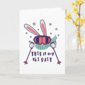 Carte C'est mon lapin de ski avec des bâtons de ski (Fleur jaune)