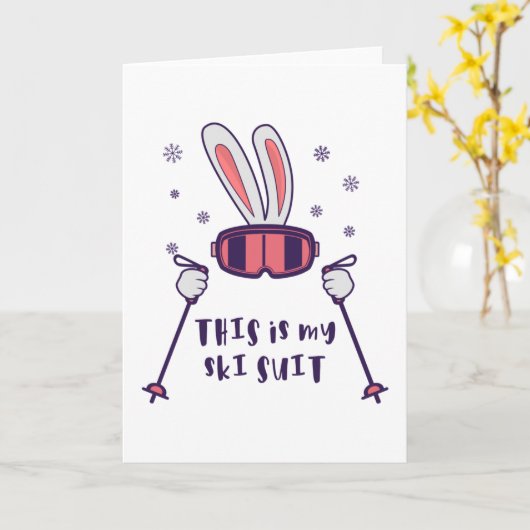 Carte C'est mon lapin de ski avec des bâtons de ski (Fleur jaune)