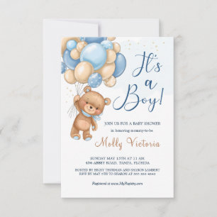 Carte C'est un Baby shower de Ballons d'Ours Garçon
