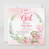 Carte C'est un baby shower de couronnes fleuries d'ours (Devant)