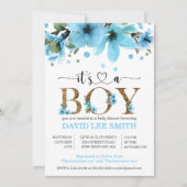 Carte C'est un garçon Aquarelle bleu clair et or (Devant)