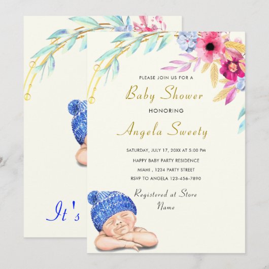Carte C'est un garçon heureux de dormir Baby shower Invi (Devant / Derrière)